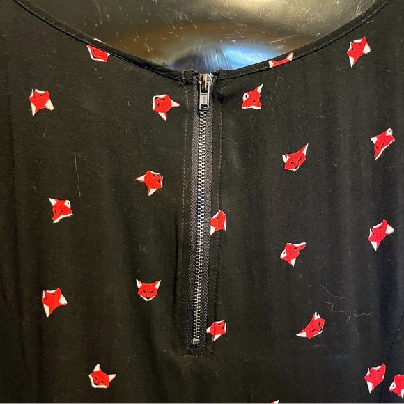 Torrid Fox Print Dress Size 1 14/16 Black Babydoll Zip Back Animal Crittercore - Picture 5 of 8